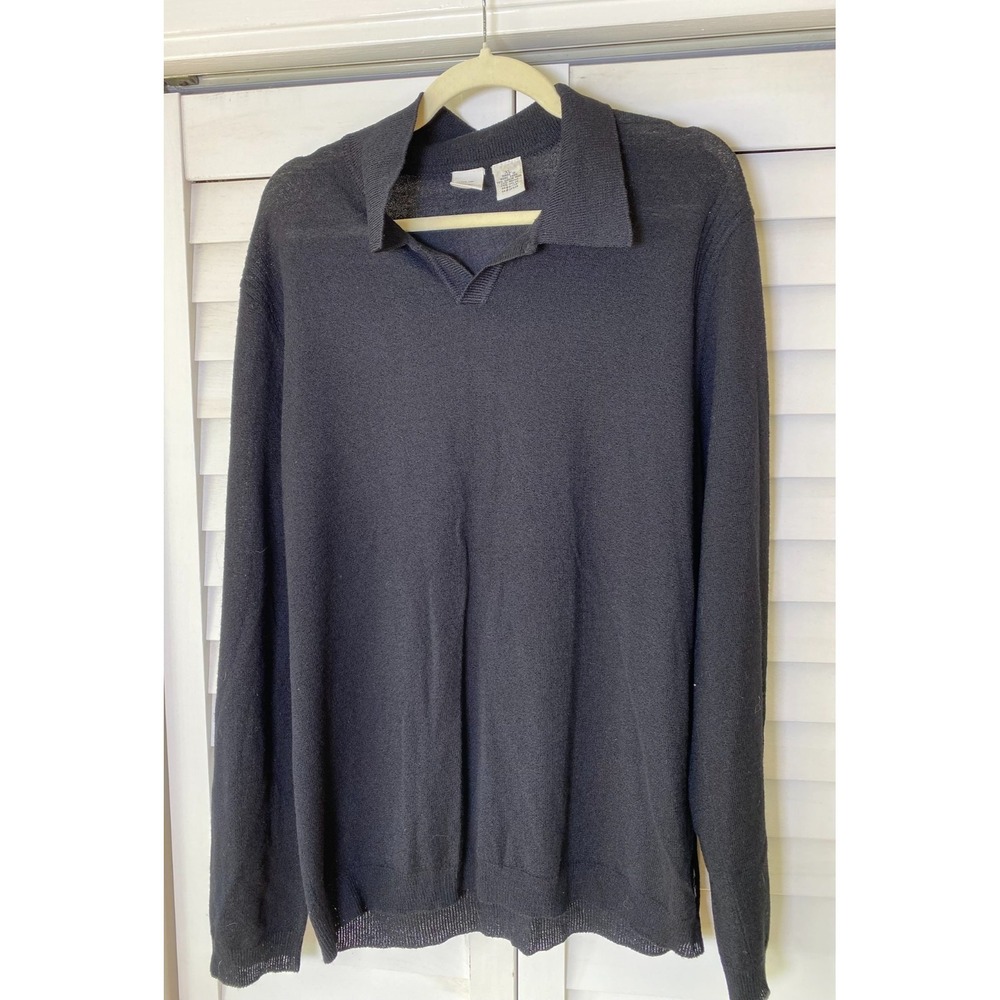 Armani Exchange Long Sleeve V Neck Pullover Sweater Black Virgin Wool Sheer | XL
